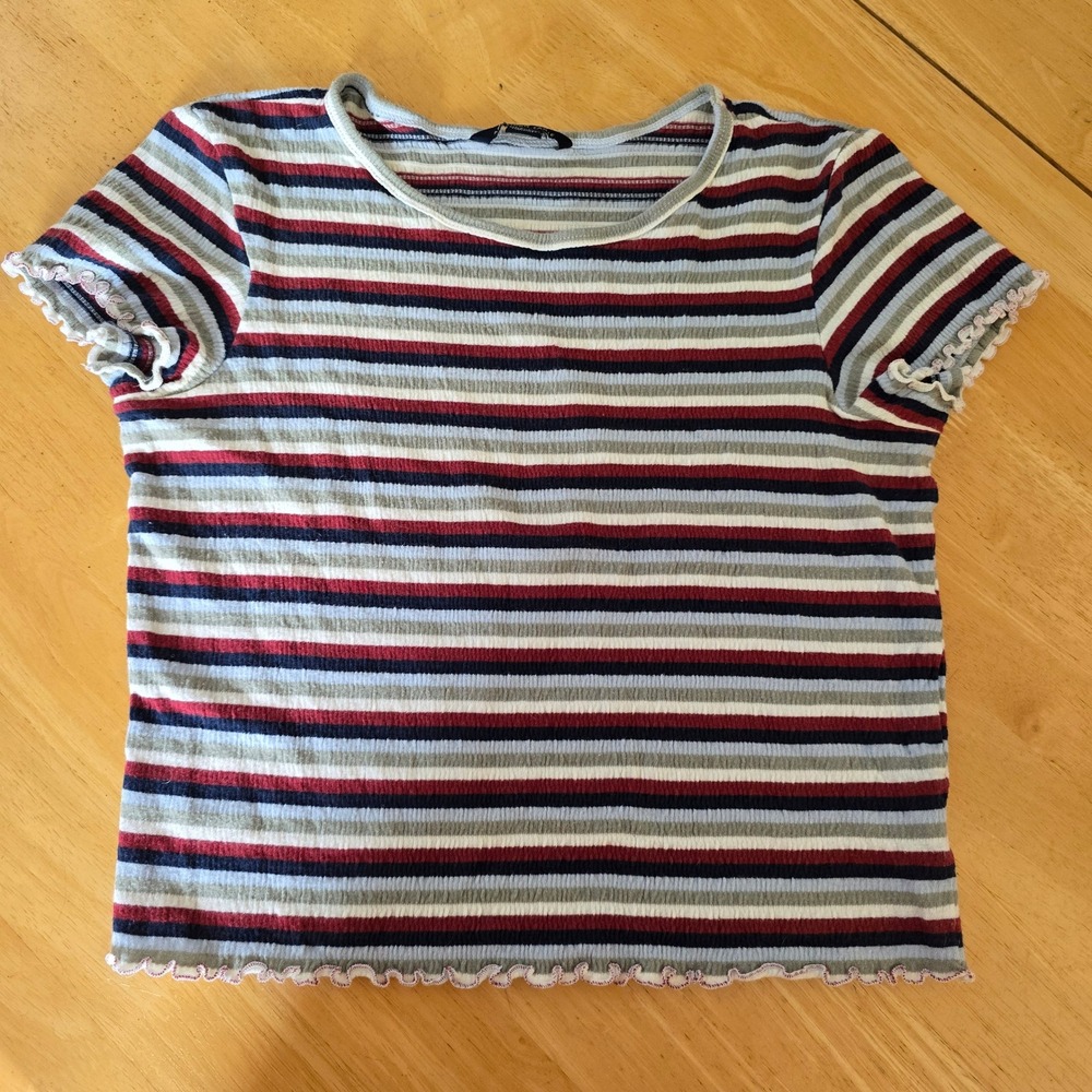 American Eagle Striped Ribbed Tee XS Lettuce Trim Y2K Baby Tee